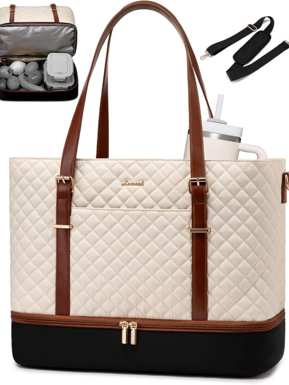 Lunch Tote Bag for Women, 15.6 Inch Laptop Work Bag With Lunch Compartment & Lar